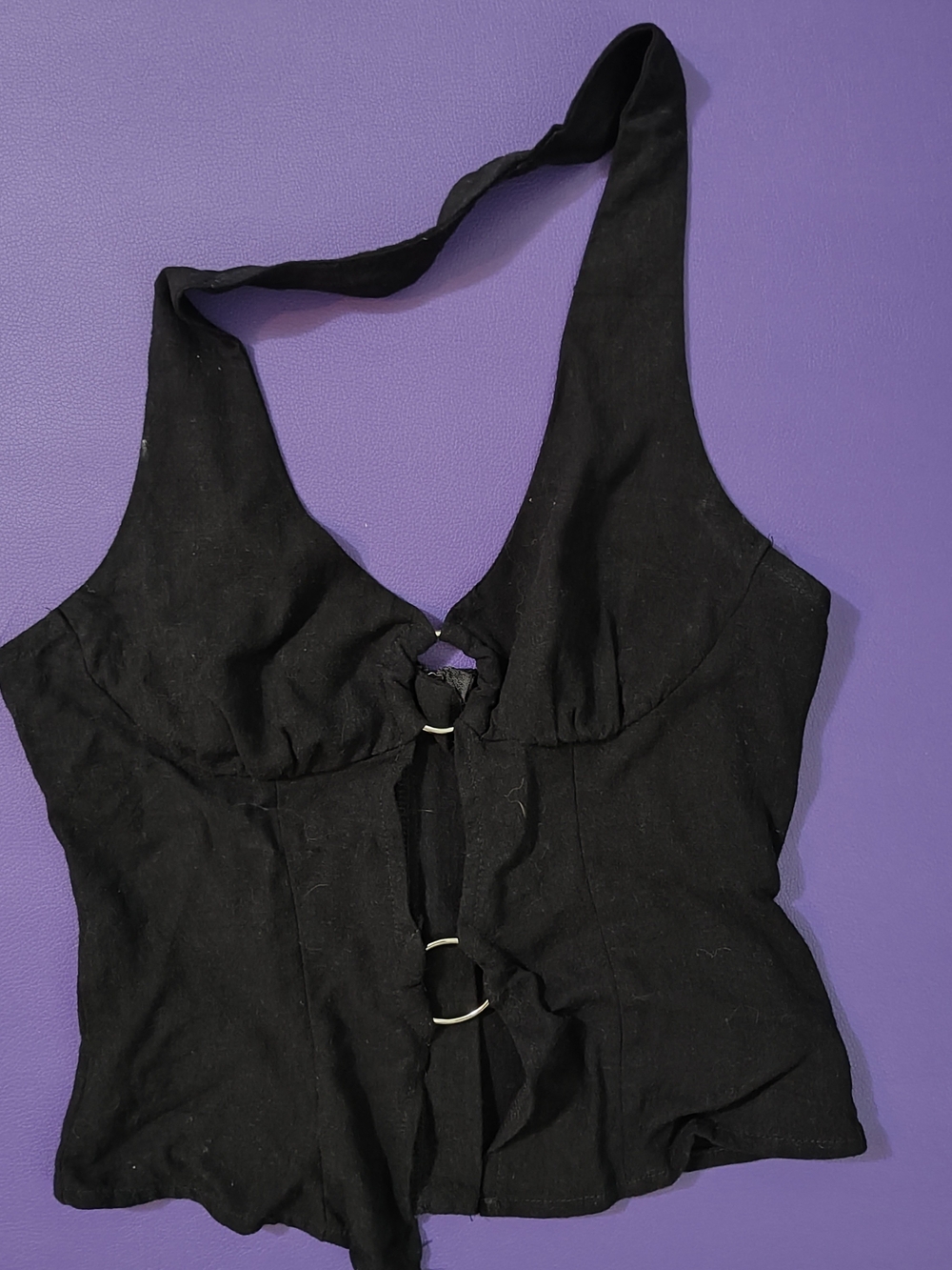 SHEIN Black Halter Tie-Front Crop Top